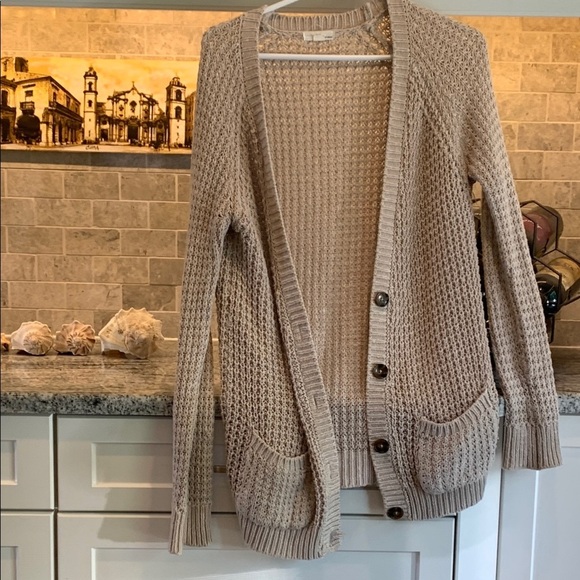 Garage Tan Chunky Knit Cardigan Sweater - Picture 1 of 5
